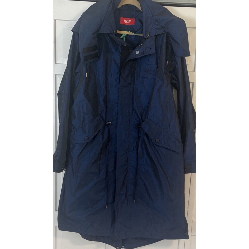 Espirit Navy Nylon Mid Length Convertible Coat Size M Oversized 46” Chest Unisex